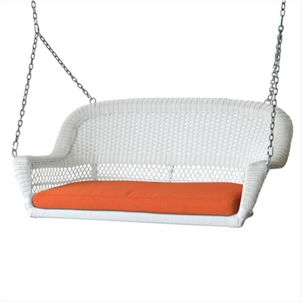 Jeco White Wicker Porch Swing With Orange Cushion W00206S-B-FS016